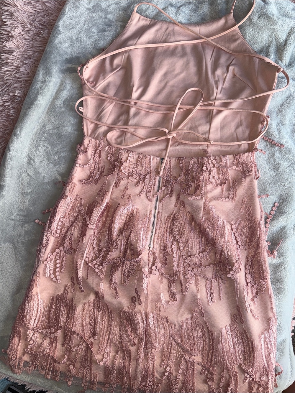 Lulu's Blush Pink Sequin Fringe Slip Dress - Picture 2 of 3